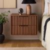 SAFAVIEH Home Collection – Lylia Black & Gold Floating Nightstand, 2 Drawer Wall-Mounted Bedside Table, Modern Ribbed Design (NST9615B)(Walnut/Black)