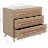 SAFAVIEH Home Collection – Raquel White 3 Drawer Chest, Mid-Century Style Dresser with Faux Leather Wrapped Drawer Pulls (CHS6602C)(Taupe / Gold)