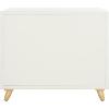 SAFAVIEH Home Collection – Raquel White 3 Drawer Chest, Mid-Century Style Dresser with Faux Leather Wrapped Drawer Pulls (CHS6602C)(White/Gold)