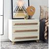 SAFAVIEH Home Collection – Raquel White 3 Drawer Chest, Mid-Century Style Dresser with Faux Leather Wrapped Drawer Pulls (CHS6602C)(White/Gold)