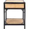 SAFAVIEH Home Collection – Roya White & Natural Nightstand with Drawer & Shelf, Coastal Accent Table, Bamboo-Style Frame & Rattan Drawer (NST4005C)(Black / Natural)