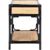 SAFAVIEH Home Collection – Roya White & Natural Nightstand with Drawer & Shelf, Coastal Accent Table, Bamboo-Style Frame & Rattan Drawer (NST4005C)(Black / Natural)