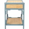 SAFAVIEH Home Collection – Roya White & Natural Nightstand with Drawer & Shelf, Coastal Accent Table, Bamboo-Style Frame & Rattan Drawer (NST4005C)(Blue Grey / Natural)