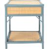 SAFAVIEH Home Collection – Roya White & Natural Nightstand with Drawer & Shelf, Coastal Accent Table, Bamboo-Style Frame & Rattan Drawer (NST4005C)(Blue Grey / Natural)