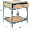 SAFAVIEH Home Collection – Roya White & Natural Nightstand with Drawer & Shelf, Coastal Accent Table, Bamboo-Style Frame & Rattan Drawer (NST4005C)(Blue Grey / Natural)
