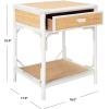 SAFAVIEH Home Collection – Roya White & Natural Nightstand with Drawer & Shelf, Coastal Accent Table, Bamboo-Style Frame & Rattan Drawer (NST4005C)(White / Natural)