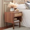 SAFAVIEH Home Collection Silvanna Walnut/Natural Rattan 1-Drawer 1-Shelf Nightstand