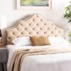 Safavieh Arebelle Taupe Linen Upholstered Tufted Headboard – Silver Nailhead (Queen)(Buckwheat)