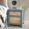 Safavieh Home Collection Dave Black and Natural Rattan 1-Drawer 1-Door Nightstand(Blue Grey / Natural)