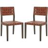SAFAVIEH Couture Collection – Bette Woven Leather Dining Chair Set of 2, Tan Leather Seat with Natural Solid Wood Frame, Fully Assembled Modern Rustic Seating (SFV1902D)(Brown/Walnut)