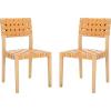 SAFAVIEH Couture Collection – Bette Woven Leather Dining Chair Set of 2, Tan Leather Seat with Natural Solid Wood Frame, Fully Assembled Modern Rustic Seating (SFV1902D)(Tan/Natural)