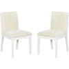 SAFAVIEH Couture Collection – Clarastella Set of 2 White Wood Dining Chairs, Upholstered Dining Chairs with Beige Performance Fabric (SFV4274A-SET2)(White/Beige)