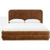 SAFAVIEH Couture Collection – Jollie Olive Green Chenille Upholstered Queen Bed, Fabric Platform Bed with Headboard, Modern Bedroom Furniture (SFV4884A-Q)(Amber)
