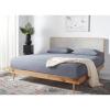 SAFAVIEH Couture Collection – Leni Black & Brass King Bed with Gold Inlay Cement Headboard, Modern Design, No Box Spring Needed (SFV5714B-K)(Cement/Natural)