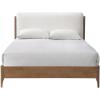SAFAVIEH Couture Collection – Solacina Walnut Wood Frame Bed, Ivory Fabric Upholstered Headboard, Queen Size, No Box Spring Needed (SFV1803B-Q)(Ivory/Natural)