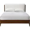 SAFAVIEH Couture Collection – Solacina Walnut Wood Frame Bed, Ivory Fabric Upholstered Headboard, Queen Size, No Box Spring Needed (SFV1803B-Q)(Ivory/Walnut)