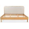 SAFAVIEH Couture Collection – Yohan Queen Natural Wood Frame Bed, Beige Fabric Upholstered Curved Headboard, No Box Spring Needed (SFV4218A-Q)(Natural/Beige)