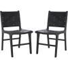 SAFAVIEH Couture Collection Cassaphina Black Woven Leather & Black Solid Wood Dining Chair Set of 2 (Fully Assembled)(Black/Black)