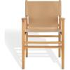 SAFAVIEH Couture Collection Cassaphina Tan Leather & Natural Solid Wood Arm Chair (Fully Assembled)(Tan/Natural)