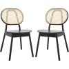 SAFAVIEH Couture Collection Kristianna Tropical Coastal Black/Natural Rattan Round Back Chair Set of 2(Black/Natural)