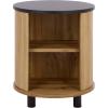 SAFAVIEH Home Collection – Etka Oak & Brass 2-Shelf Round Nightstand, Modern Fluted Accent Table (NST3108B)(Oak/Black)