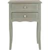 SAFAVIEH Home Collection – Lori Ash Grey End Table with Two Storage Drawers, French Farmhouse Accent Table, Scalloped Apron Design, Fully Assembled (AMH6576B)(Ash Grey)