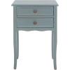 SAFAVIEH Home Collection – Lori Ash Grey End Table with Two Storage Drawers, French Farmhouse Accent Table, Scalloped Apron Design, Fully Assembled (AMH6576B)(Blue)