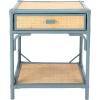 SAFAVIEH Home Collection – Roya White & Natural Nightstand with Drawer & Shelf, Coastal Accent Table, Bamboo-Style Frame & Rattan Drawer (NST4005C)(Blue Grey / Natural)