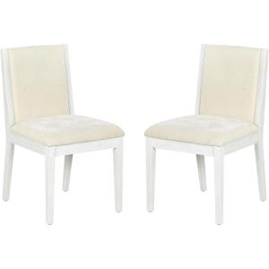 SAFAVIEH Couture Collection – Clarastella Set of 2 White Wood Dining Chairs, Upholstered Dining Chairs with Beige Performance Fabric (SFV4274A-SET2)(White/Beige)