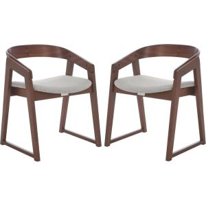 SAFAVIEH Couture Collection – Hildabryna Walnut & Light Grey Curved Back Dining Chair Set of 2, Mid-Century Modern Accent Seating, Fully Assembled (SFV6702B-SET2)(Walnut/Light Grey)