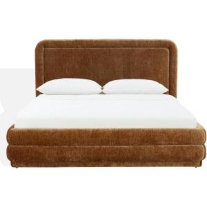 SAFAVIEH Couture Collection – Jollie Olive Green Chenille Upholstered Queen Bed, Fabric Platform Bed with Headboard, Modern Bedroom Furniture (SFV4884A-Q)(Amber)