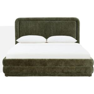 SAFAVIEH Couture Collection – Jollie Olive Green Chenille Upholstered Queen Bed, Fabric Platform Bed with Headboard, Modern Bedroom Furniture (SFV4884A-Q)(Olive Green)