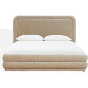 SAFAVIEH Couture Collection – Jollie Olive Green Chenille Upholstered Queen Bed, Fabric Platform Bed with Headboard, Modern Bedroom Furniture (SFV4884A-Q)(Taupe)