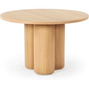 SAFAVIEH Couture Collection – Kathalina Black Round Dining Table, Modern Cylindrical Pedestal Base (SFV7242B)(Natural)