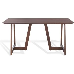 SAFAVIEH Couture Collection – Leroux Walnut Rectangle Wood Dining Table, Modern Geometric Base, Seats up to 6 (SFV6705A)(Walnut)