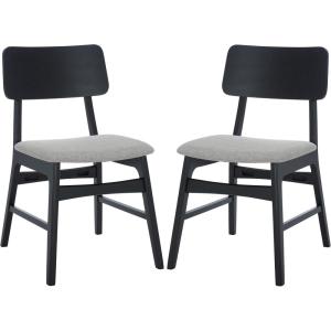 SAFAVIEH Couture Collection – Madina Walnut & Beige Mid-Century Dining Chair Set of 2, Upholstered Linen Seat, Modern Wood Design (SFV6706A-SET2)(Black/Light Grey)
