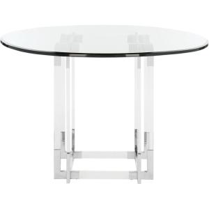 SAFAVIEH Couture Collection – Reiner Round Acrylic Dining Table, Gold Metal Base, Modern Clear Design (DUP1006A-54)(Silver/Clear)
