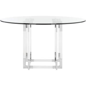 SAFAVIEH Couture Collection – Reiner Round Acrylic Dining Table, Silver Metal Base, Modern Clear Design (DUP1006B-54)