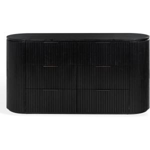 SAFAVIEH Couture Collection – Rikki Black Fluted 6-Drawer Wood Dresser, Modern Oval Top, Fully Assembled (SFV4250B)(Black)