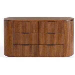 SAFAVIEH Couture Collection – Rikki Black Fluted 6-Drawer Wood Dresser, Modern Oval Top, Fully Assembled (SFV4250B)(Medium Oak)
