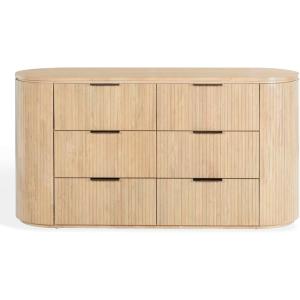 SAFAVIEH Couture Collection – Rikki Black Fluted 6-Drawer Wood Dresser, Modern Oval Top, Fully Assembled (SFV4250B)(Oak)