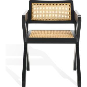 SAFAVIEH Couture Collection – Tyrrell Walnut & Natural Rattan Dining Chair, Modern Woven Accent Chair, Fully Assembled (SFV1906B)(Black/Natural)