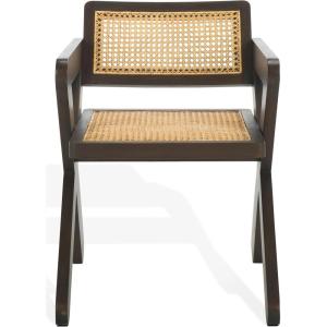 SAFAVIEH Couture Collection – Tyrrell Walnut & Natural Rattan Dining Chair, Modern Woven Accent Chair, Fully Assembled (SFV1906B)(Walnut/Natural)