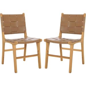 SAFAVIEH Couture Collection Cassaphina Black Woven Leather & Black Solid Wood Dining Chair Set of 2 (Fully Assembled)(Brown/Natural)