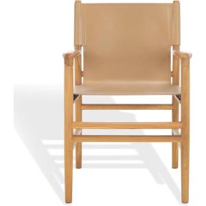 SAFAVIEH Couture Collection Cassaphina Tan Leather & Natural Solid Wood Arm Chair (Fully Assembled)(Tan/Natural)