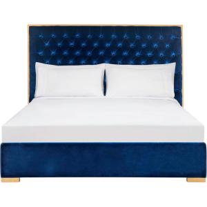 SAFAVIEH Couture Collection Chester Navy Tufted Velvet Queen Size Bed