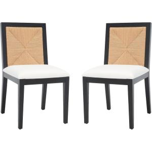 SAFAVIEH Couture Collection Emilio Walnut/Natural Solid Wood Woven Dining Chair Set of 2 (Fully Assembled)(Black/Natural)