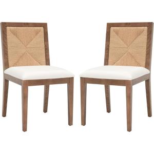 SAFAVIEH Couture Collection Emilio Walnut/Natural Solid Wood Woven Dining Chair Set of 2 (Fully Assembled)(Walnut/Natural)