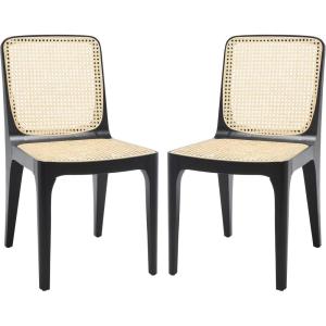 SAFAVIEH Couture Collection Frank Tropical Coastal Black/Natural Rattan Dining Chair Set of 2(Black/Natural)