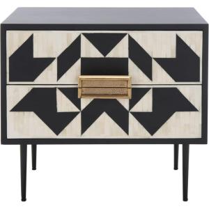 SAFAVIEH Couture Collection Kimori Black/White Aztec 2-Drawer Nightstand (Fully Assembled)